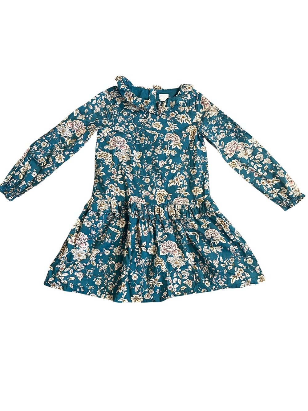 Edgehill Collection Teal Floral Ruffle-Neck Long Sleeve Dress Size 4T